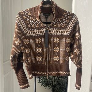 HOUSE OF HARLOW 1960 Brown Mock Neckline Double Zipper Wool Blend Sweater Size S